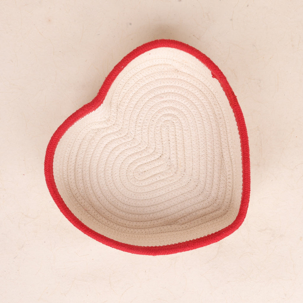Cotton Rope Heart Open Basket - Cream & Red