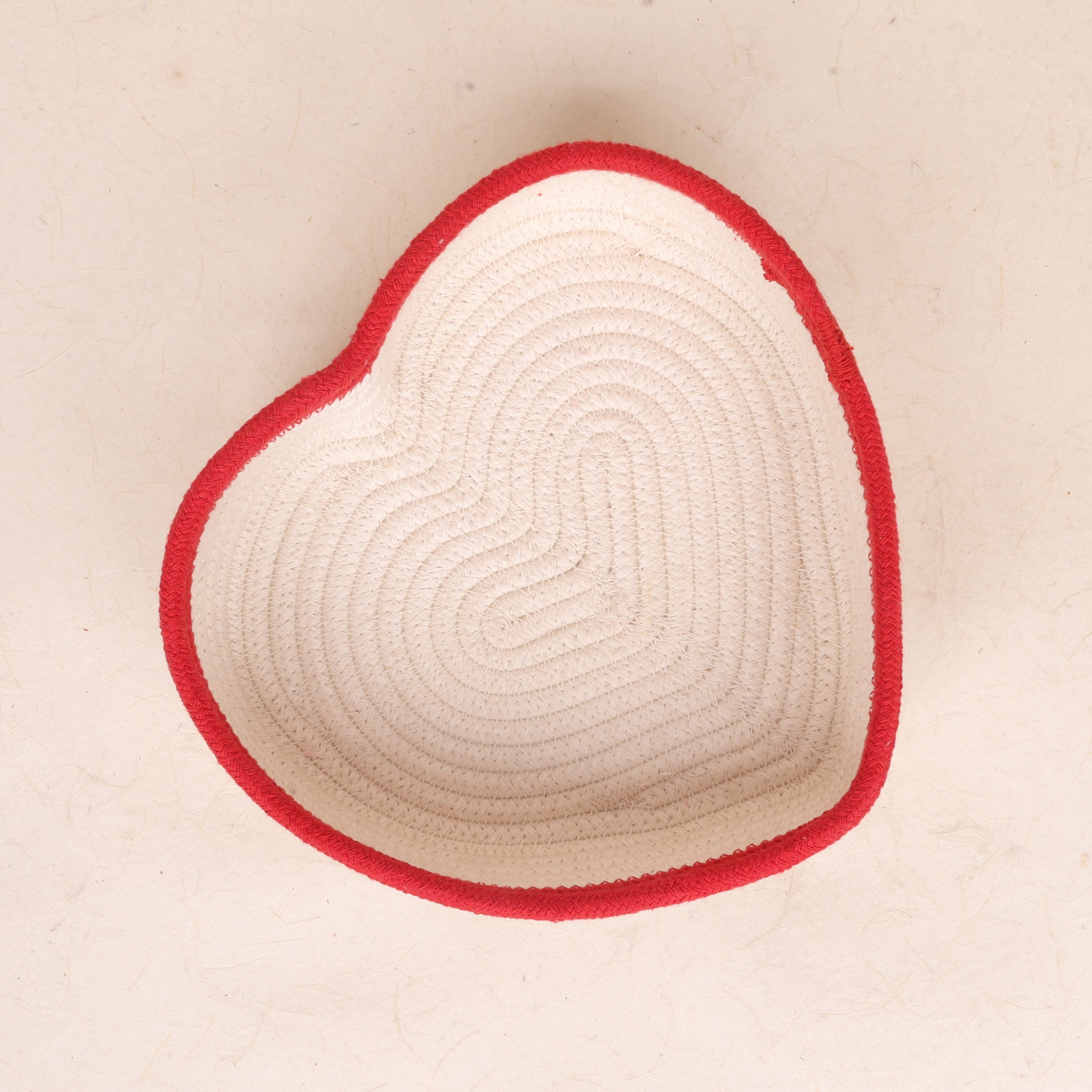 Cotton Rope Heart Open Basket - Cream & Red