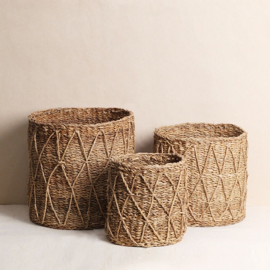Patterned Seagrass Planters (3Pcs)