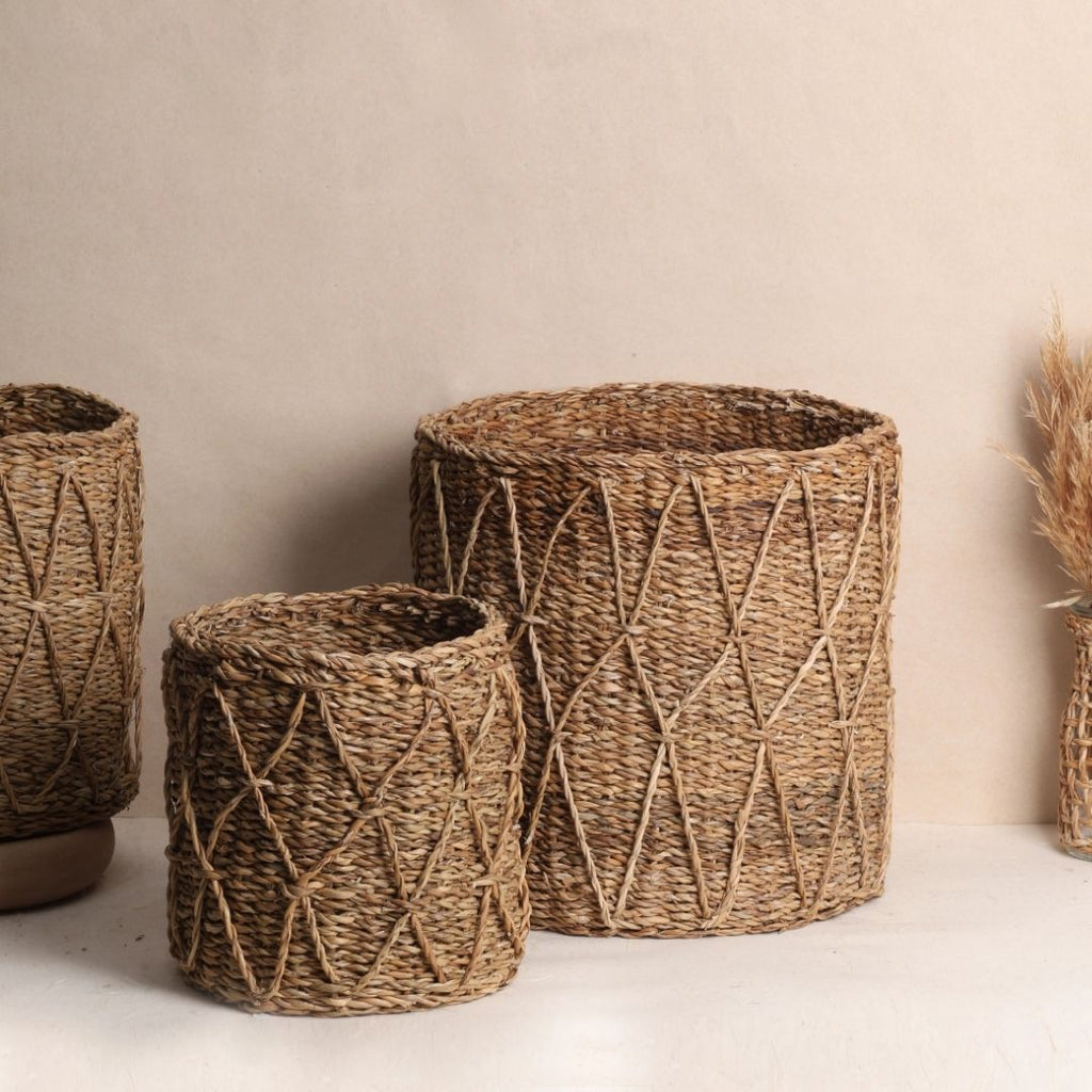 Patterned Seagrass Planters (3Pcs)