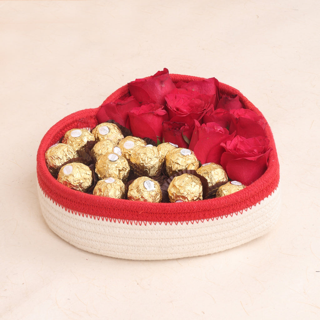 Cotton Rope - Heart Open Basket - (Cream & Rust)