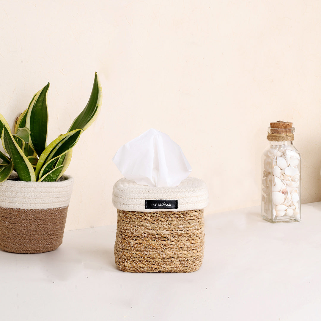 Square Tissue box - Natural & Cream