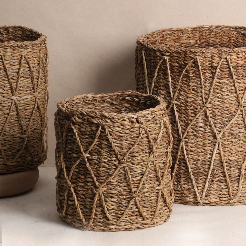 Patterned Seagrass Planters (3Pcs)