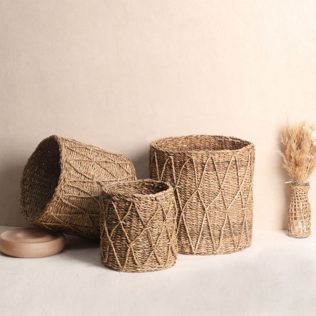 Patterned Seagrass Planters (3Pcs)