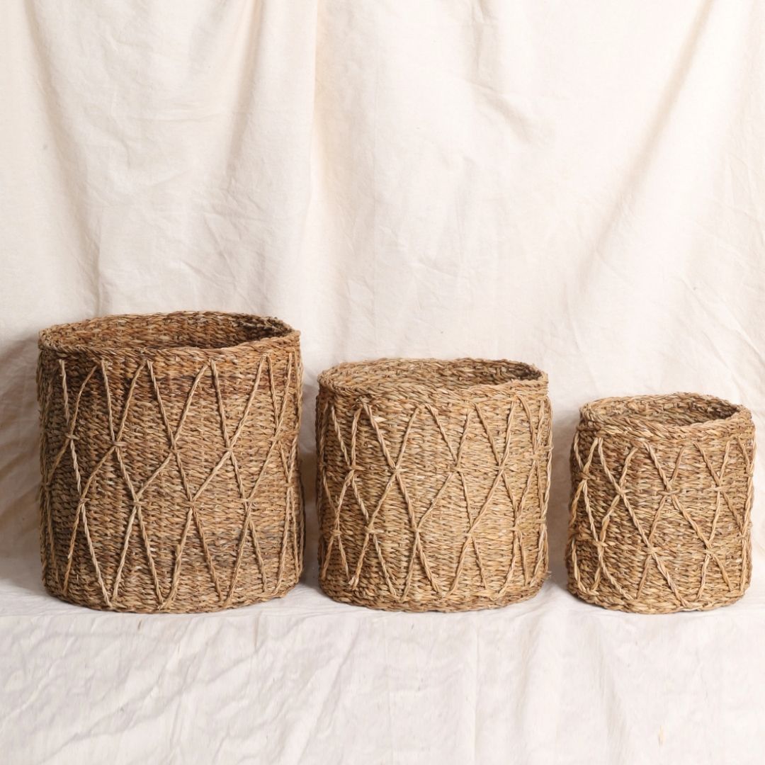 Patterned Seagrass Planters (3Pcs)
