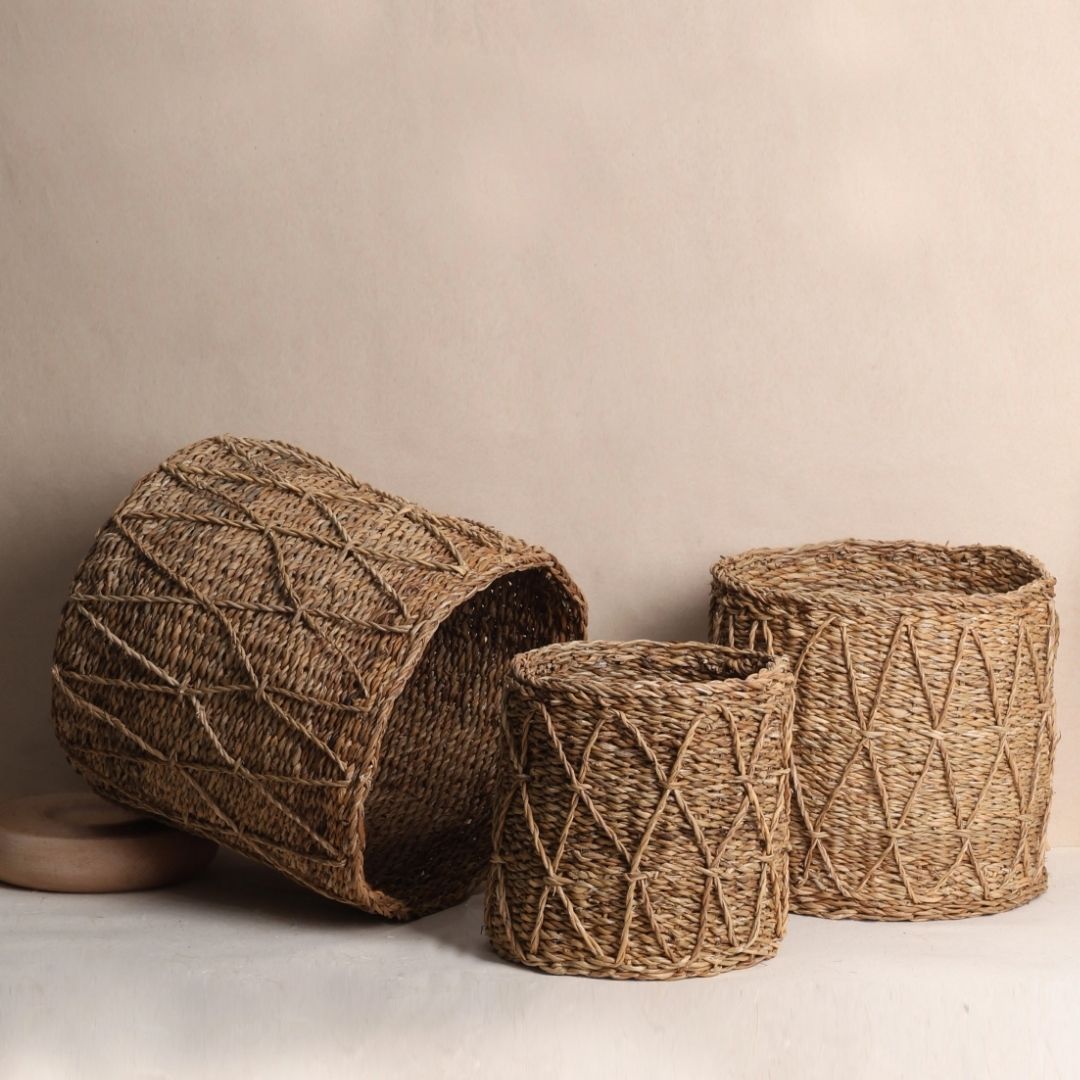 Patterned Seagrass Planters (3Pcs)