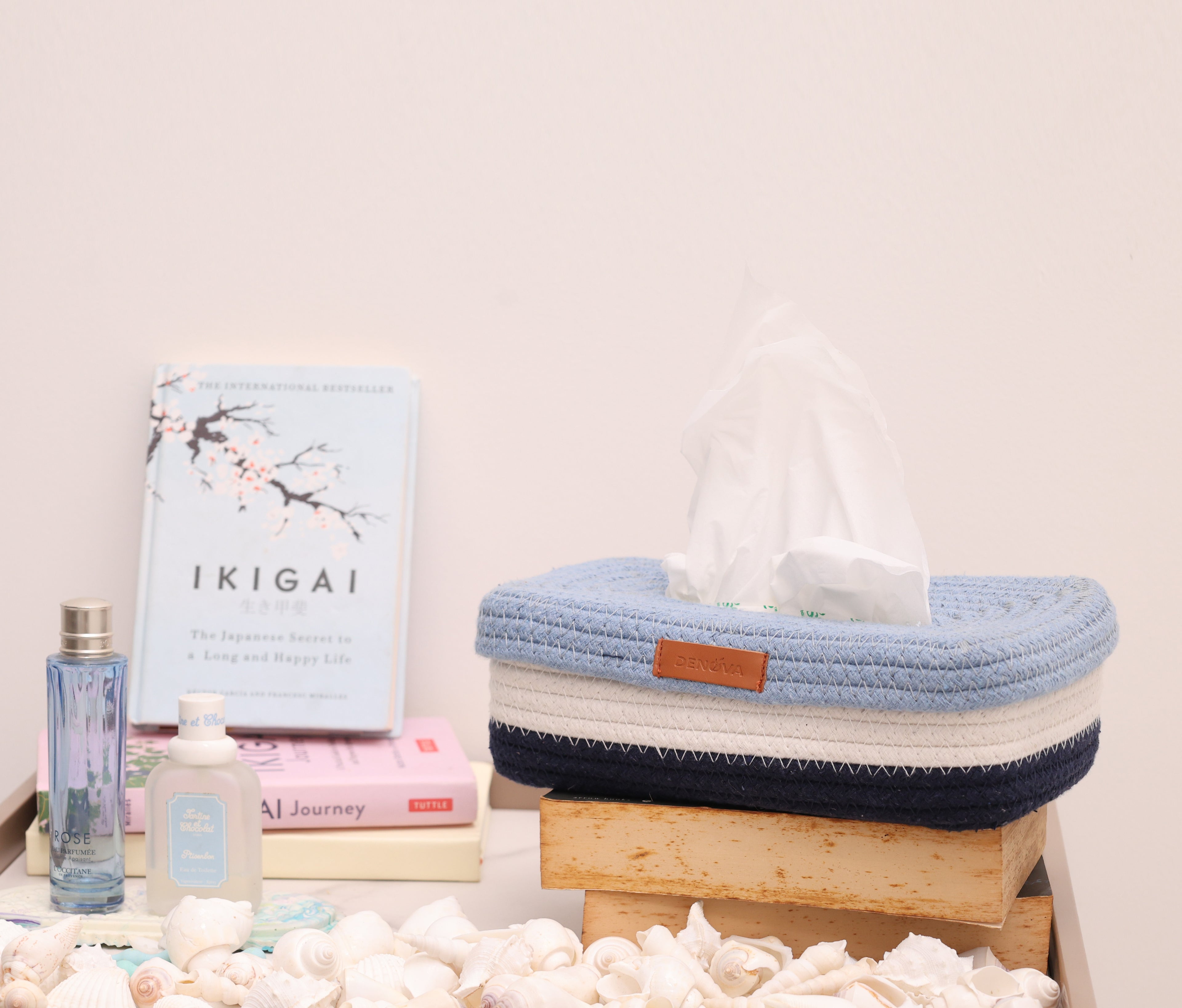 Rectangle Tissue Box - Blue & White