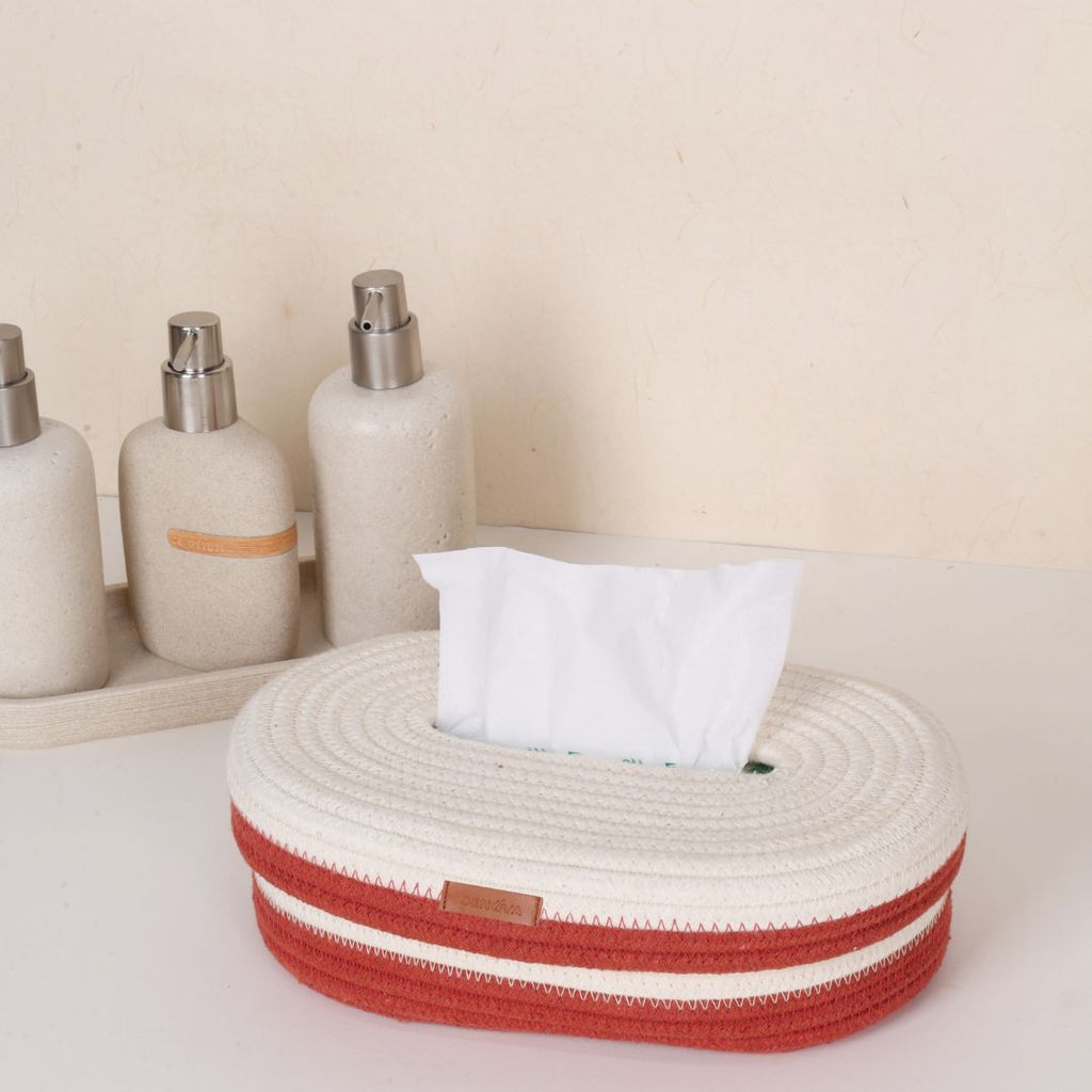 Oval Tissue Box - White & Rust