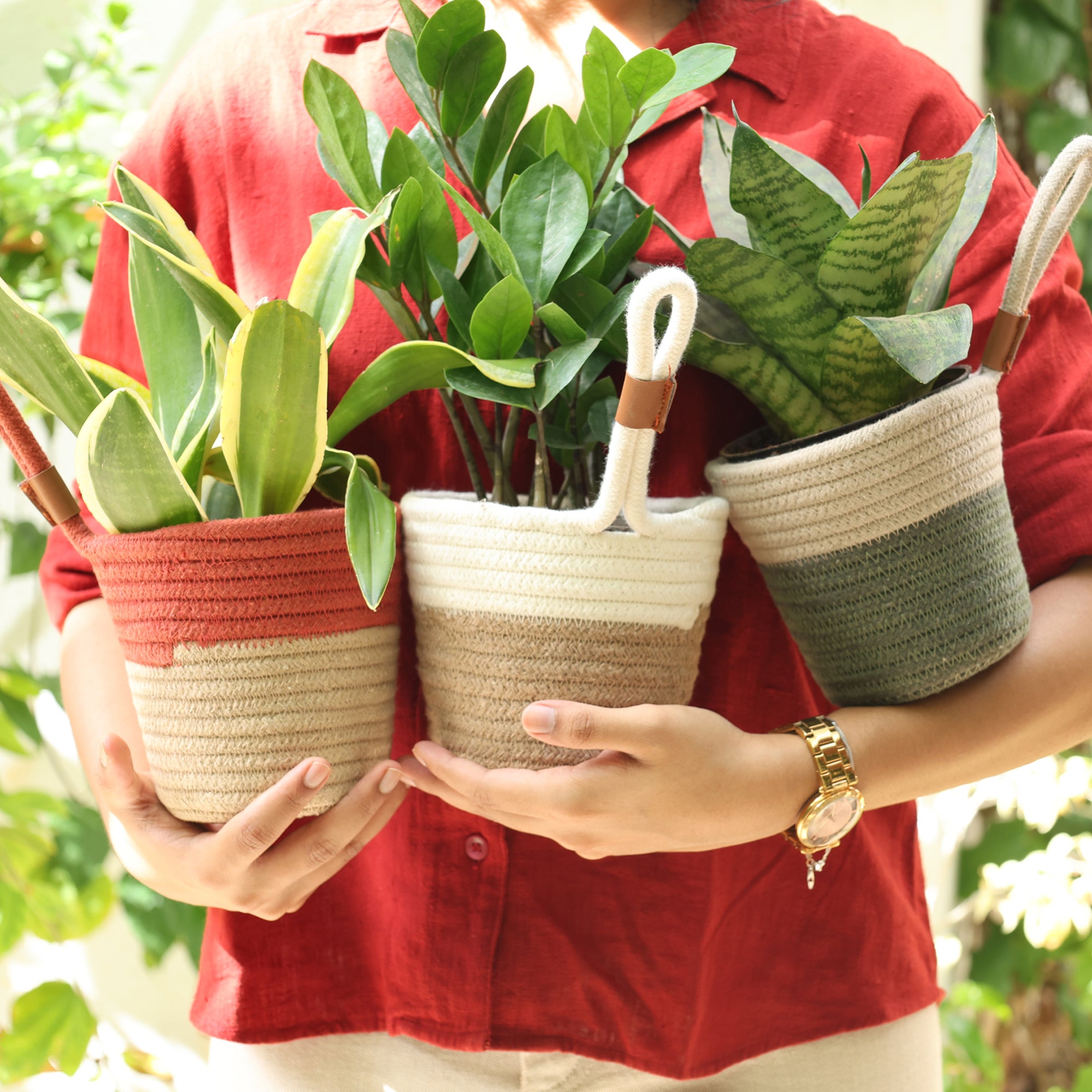 Hanging Planter - Olive & Grey (Small)