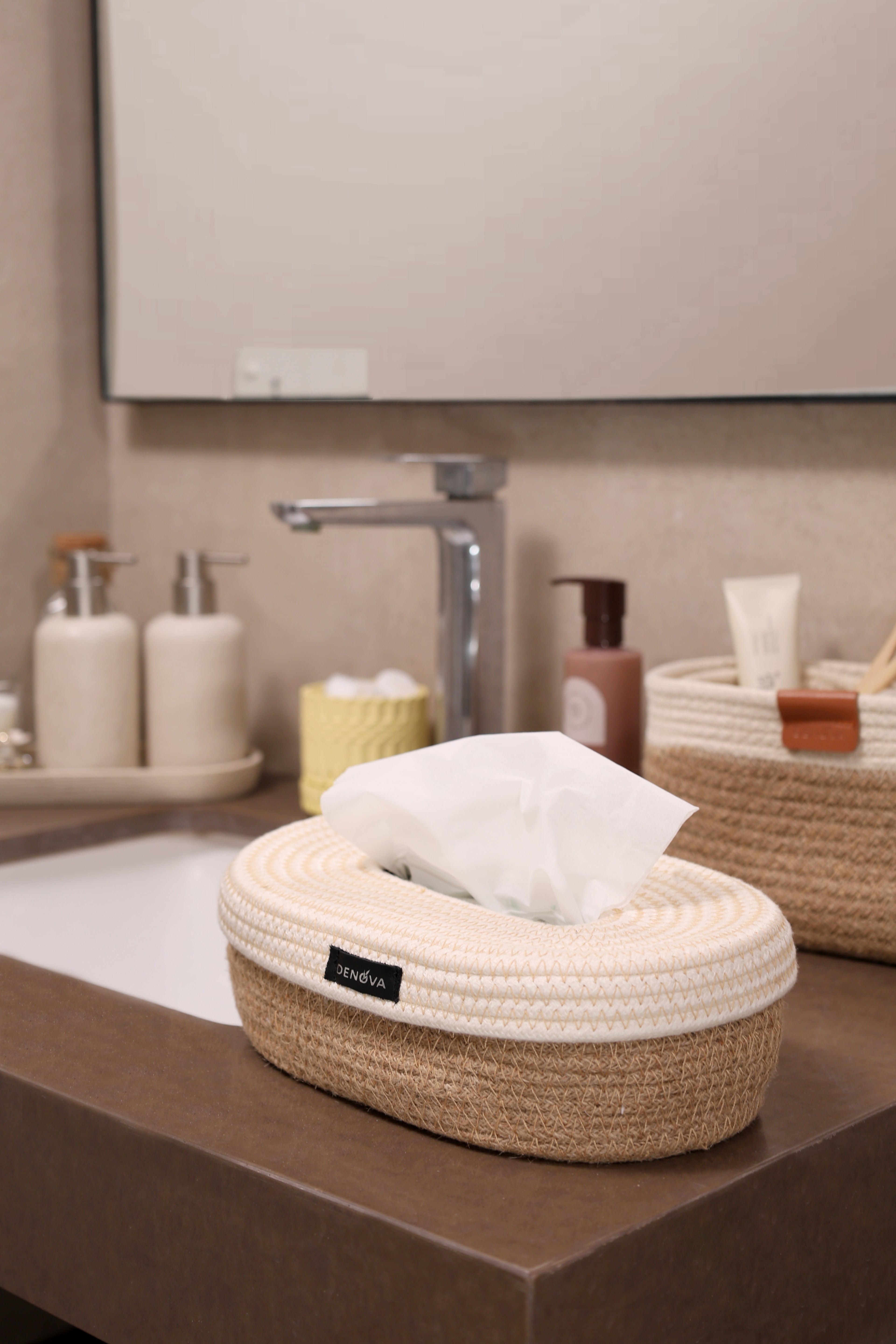 Oval Tissue Box - Natural & Cream