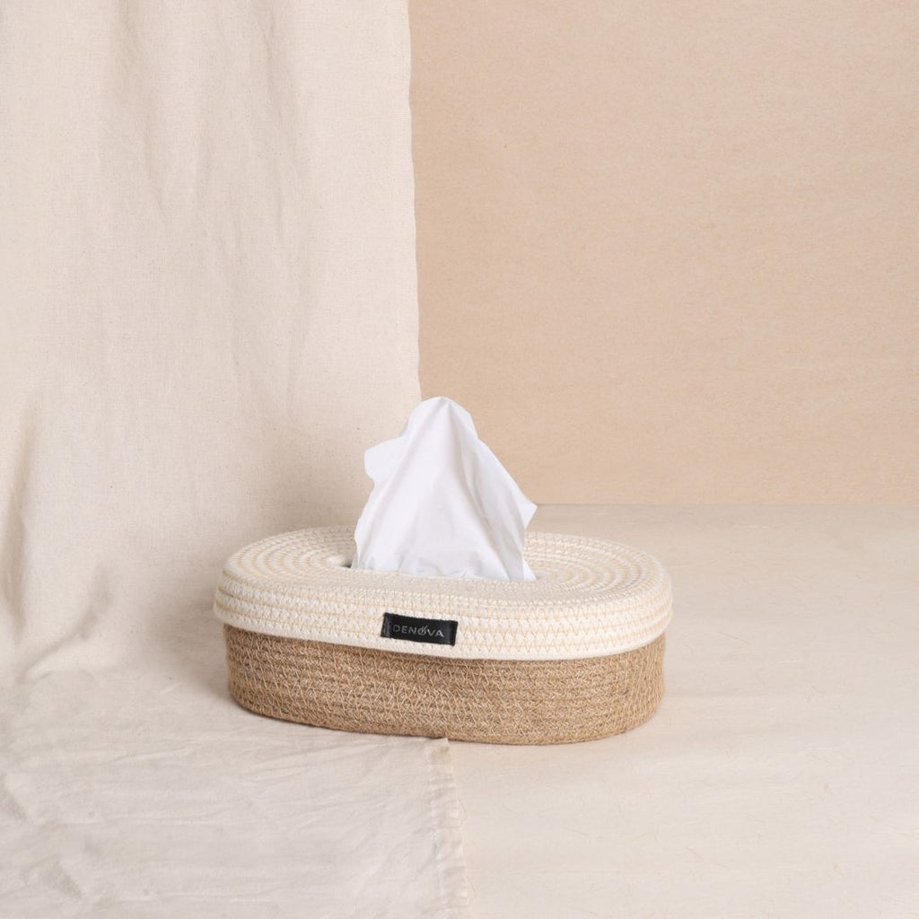 Oval Tissue Box - Natural & Cream