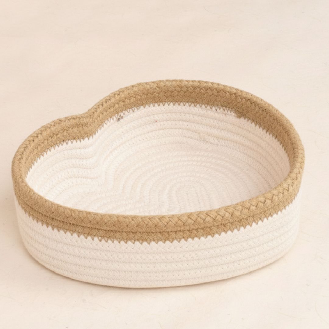 Cotton Rope Heart Open Basket - Cream & Natural
