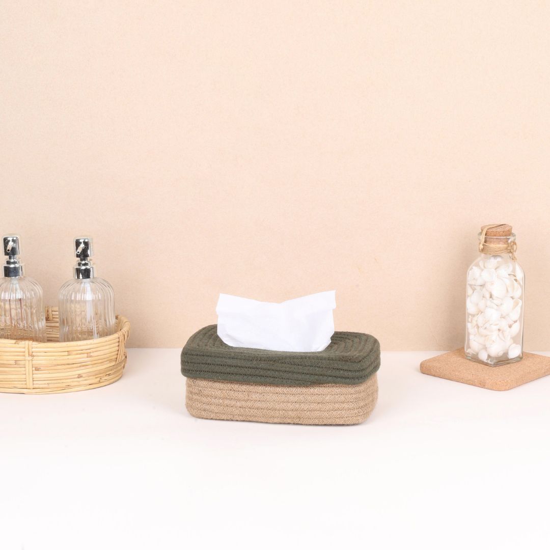 Rectangle Tissue Box - Natural & Olive