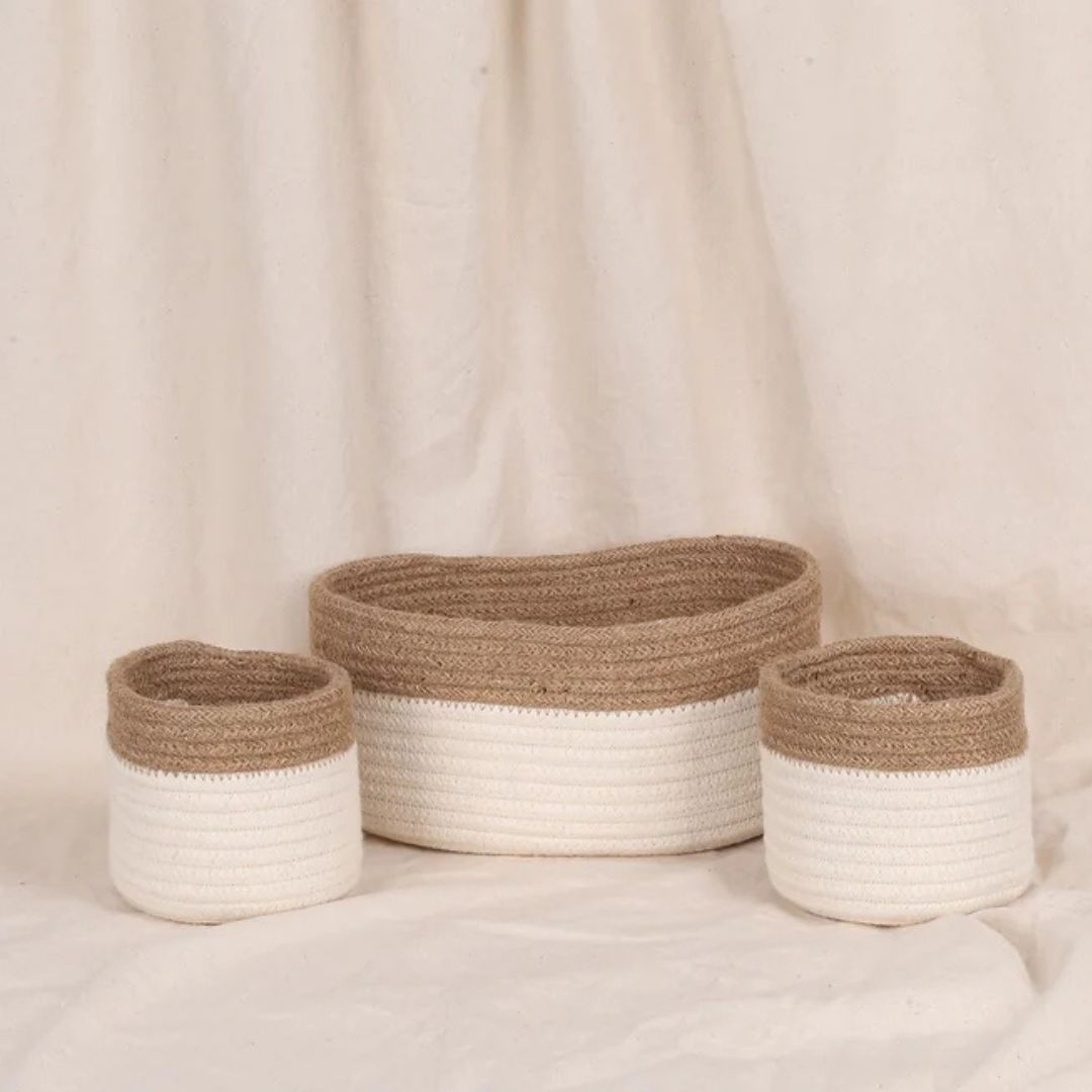 Cotton & Jute Organizer - Cream & Natural (3pcs)