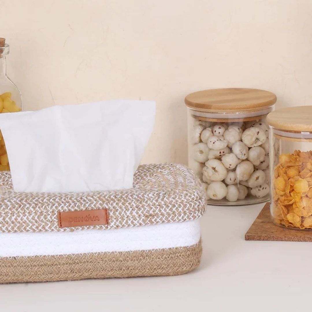Rectangle Tissue box - Natural & White