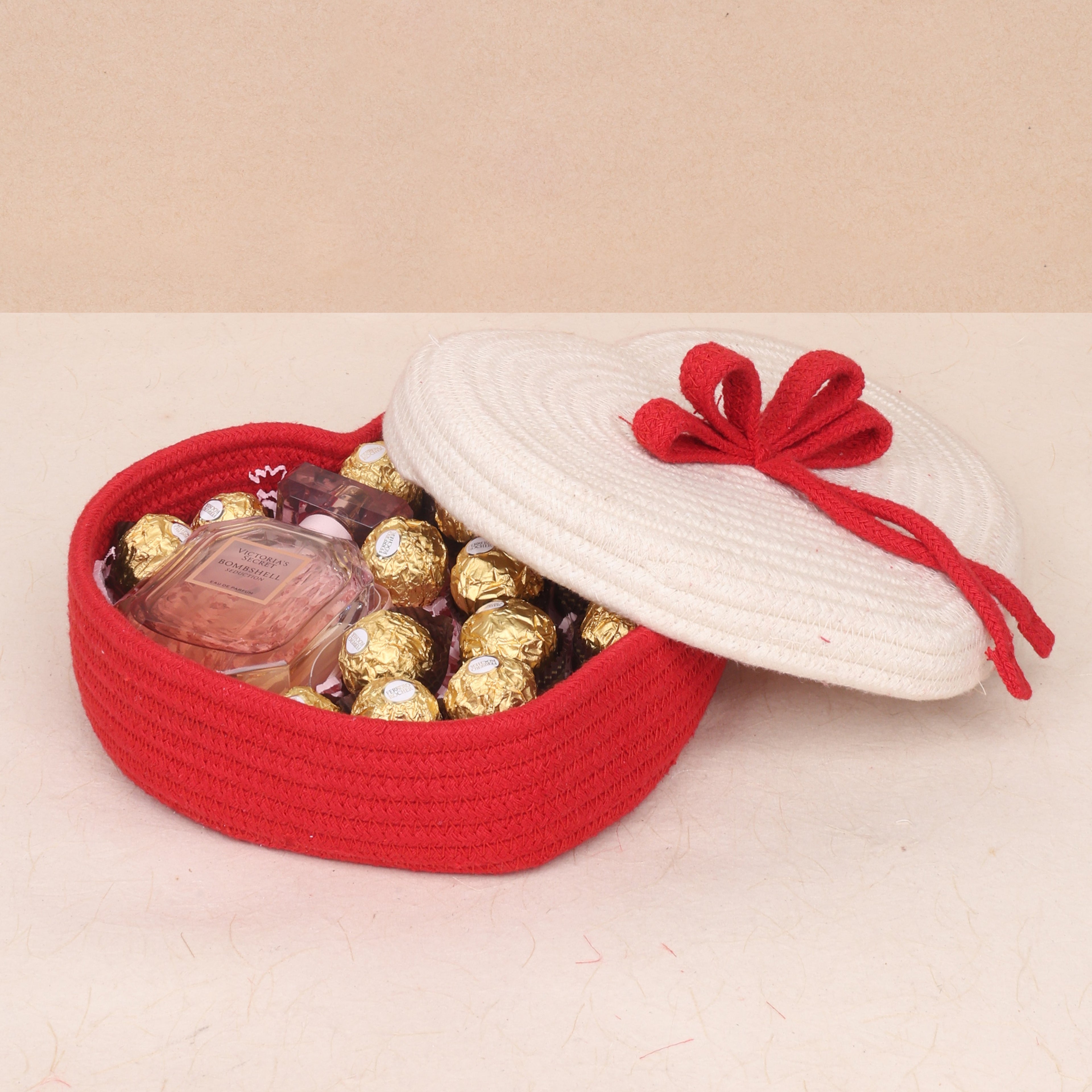 Cotton Rope - Heart Basket with Lid