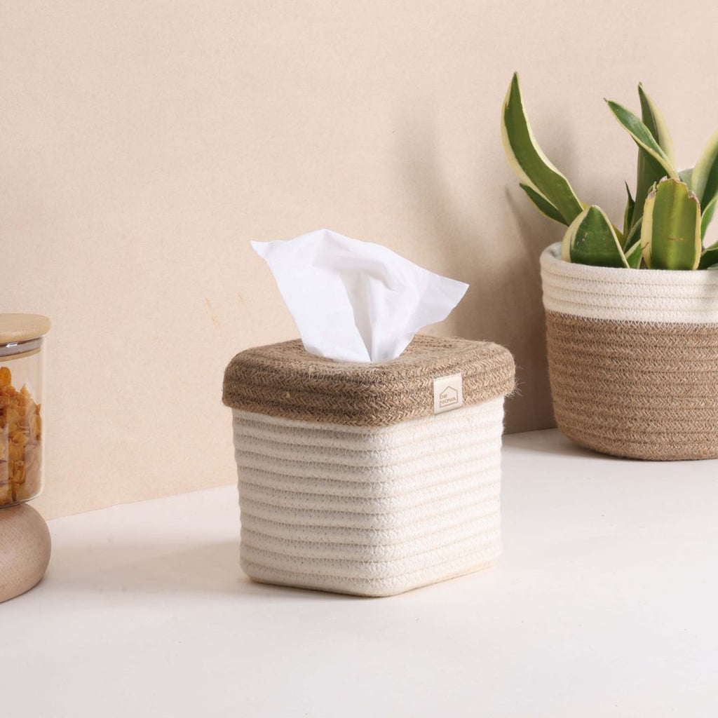 Square Tissue Box - Natural & Cream