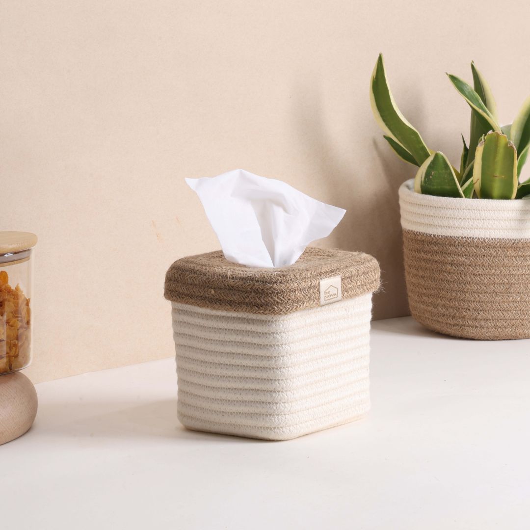 Square Tissue Box - Natural & Cream
