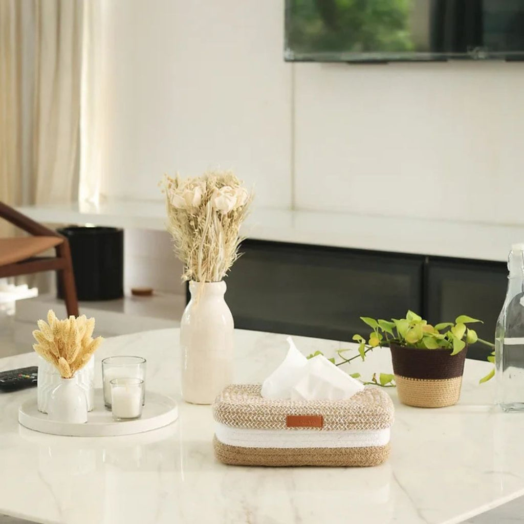Rectangle Tissue box - Natural & White