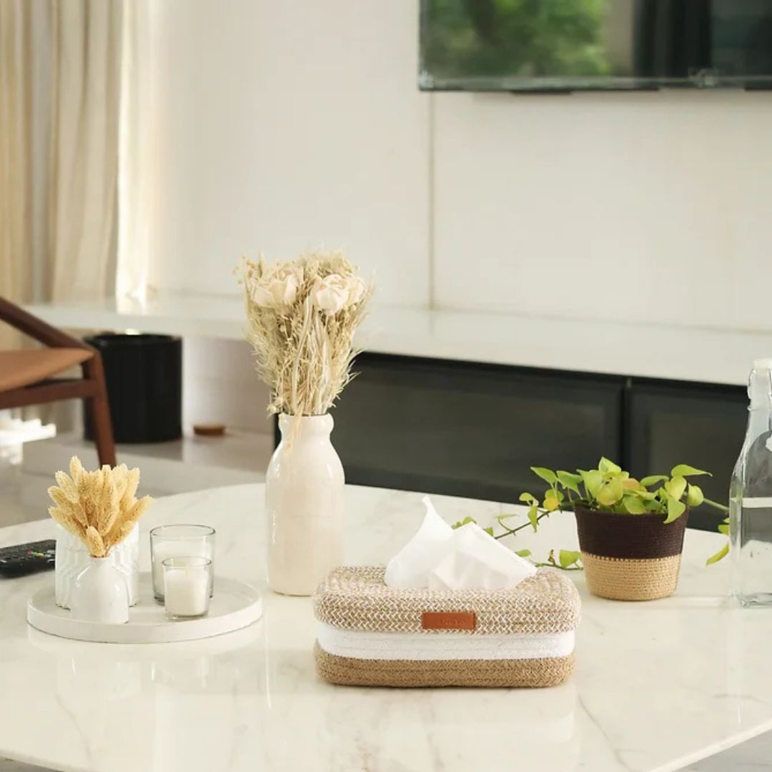 Rectangle Tissue box - Natural & White