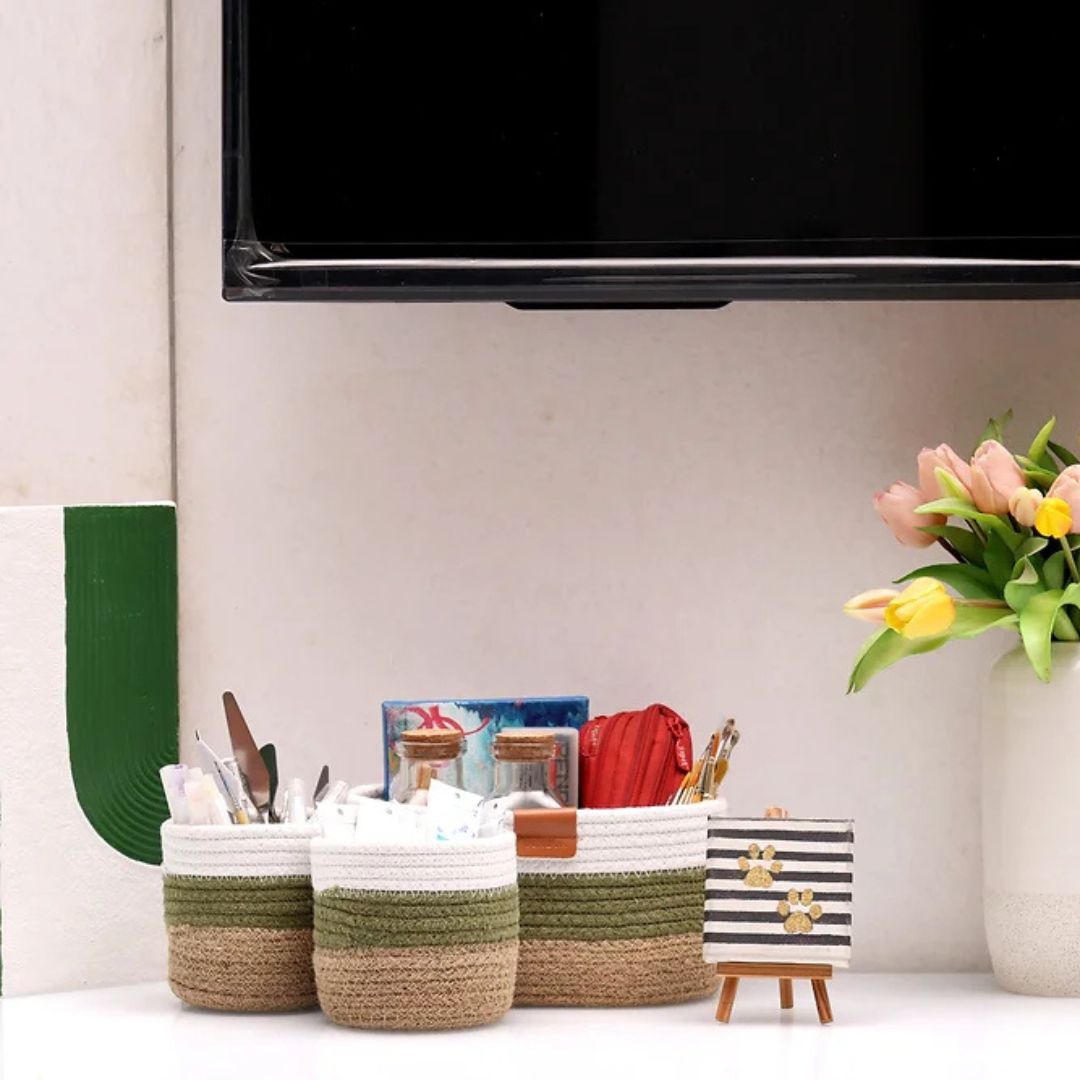 Cotton Organizer - Olive & Natural (3pcs)