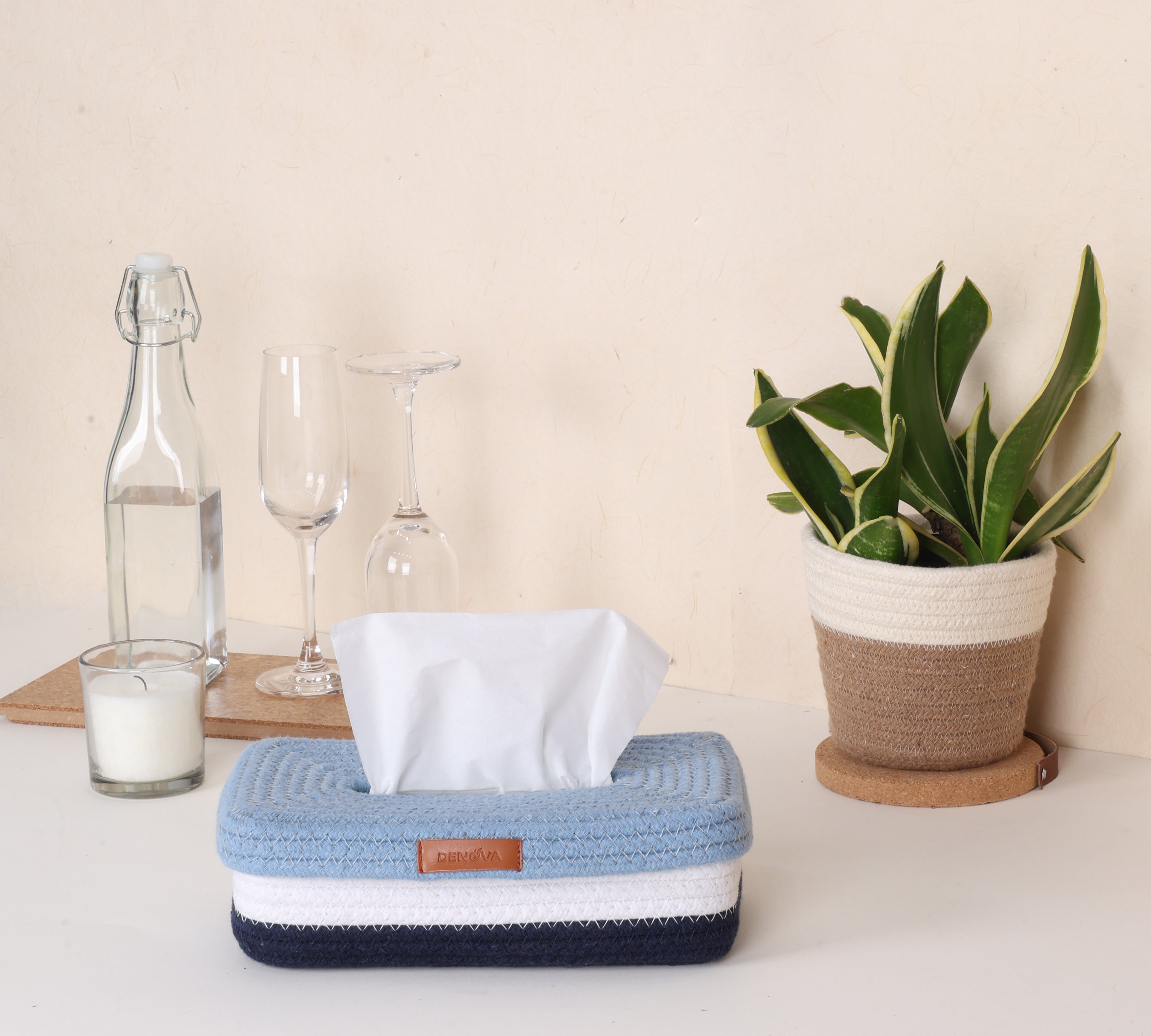 Rectangle Tissue Box - Blue & White