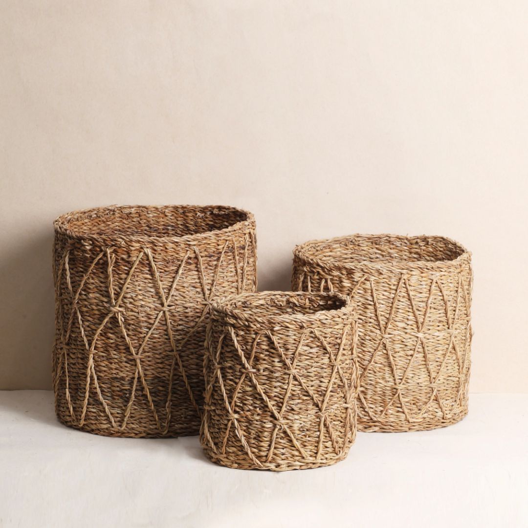 patterned seagrass planters (Pack of 3)