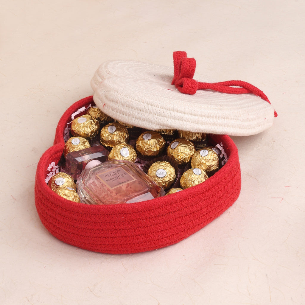 Cotton Rope - Heart Basket with Lid