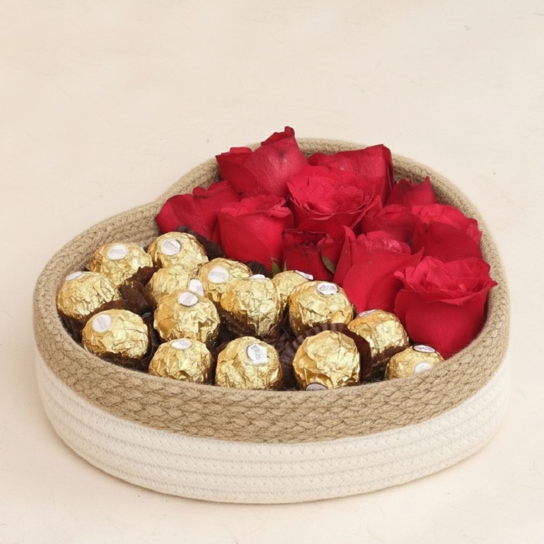 Cotton Rope Heart Open Basket - Cream & Natural