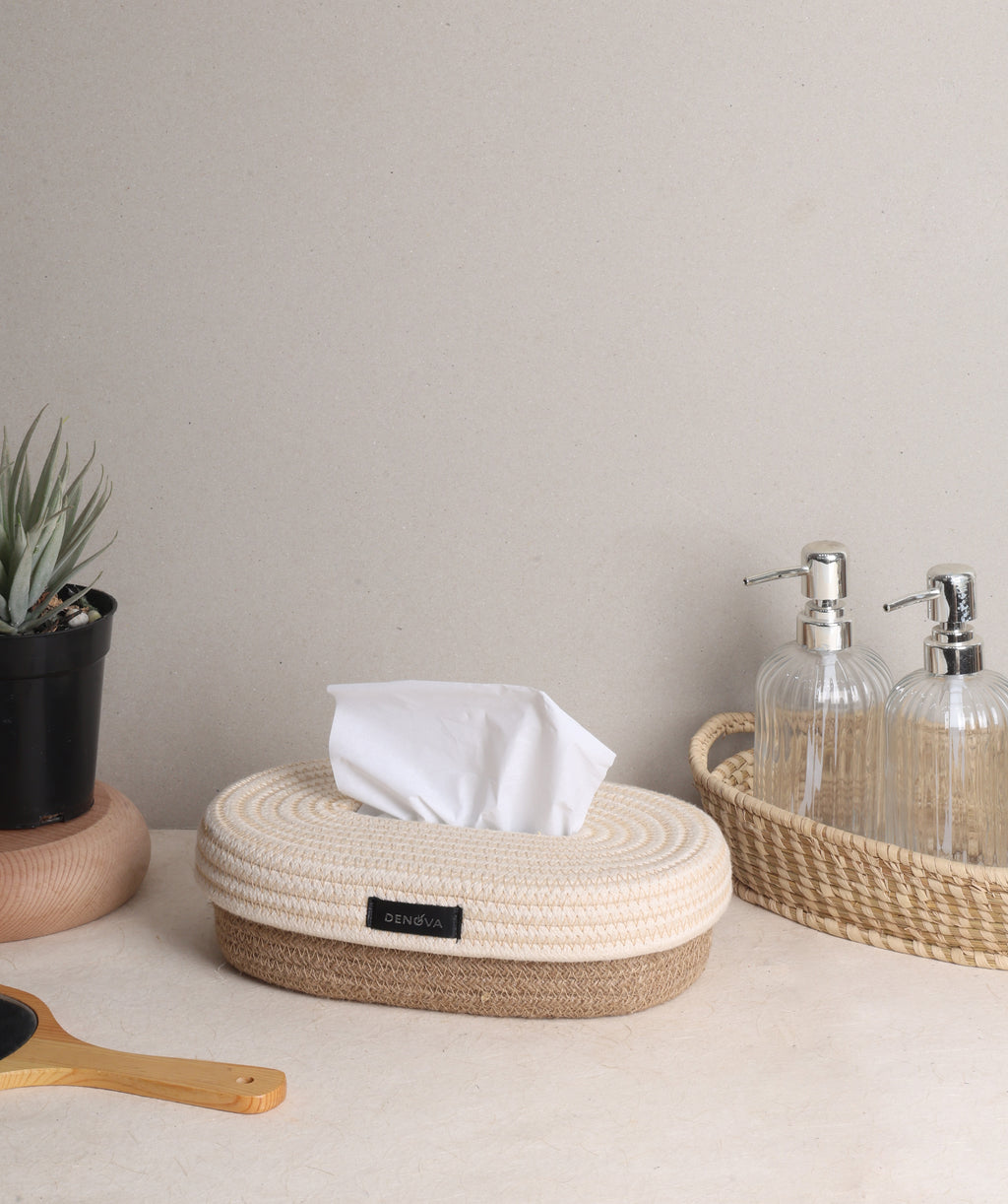 Oval Tissue Box - Natural & Cream