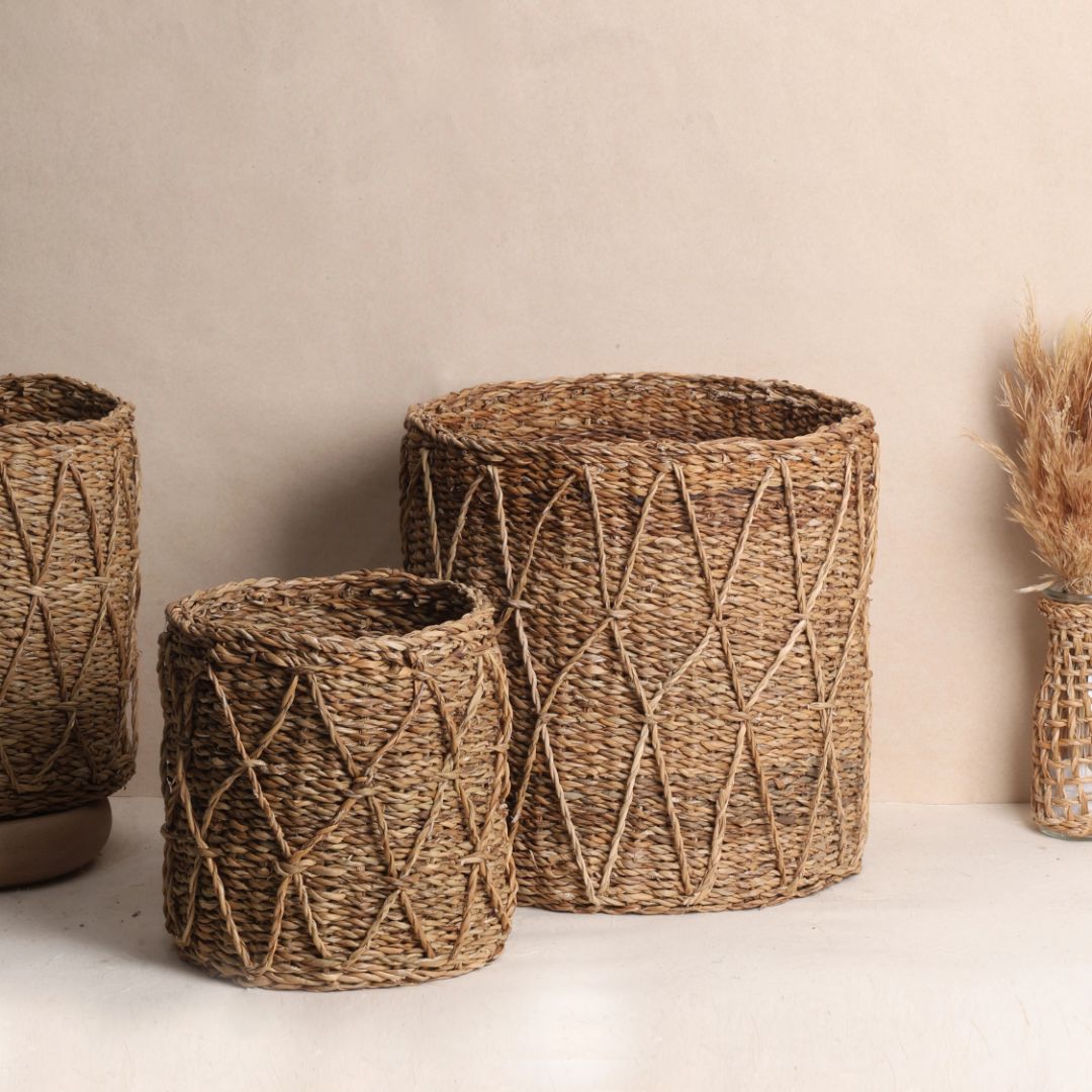 patterned seagrass planters (Pack of 3)