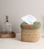 Square Tissue Box - Natural & Olive