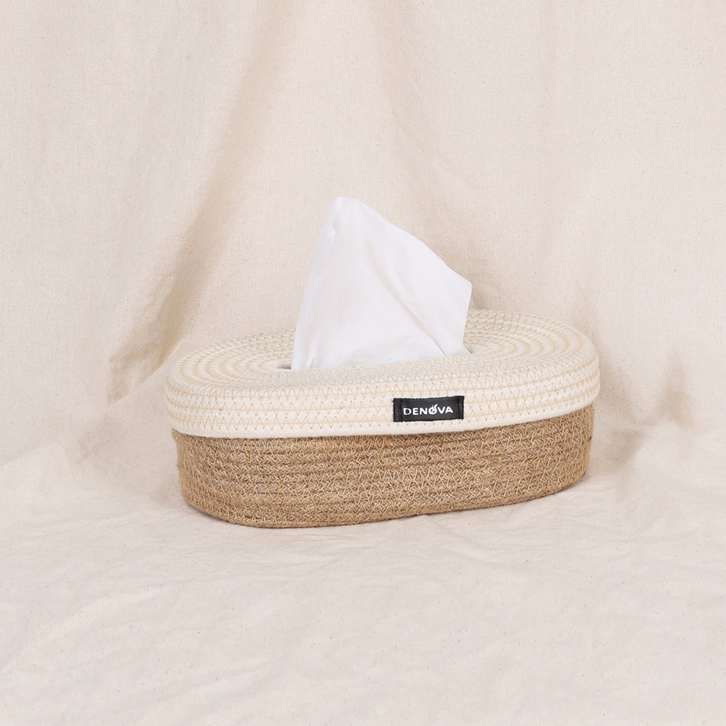 Oval Tissue Box - Natural & Cream