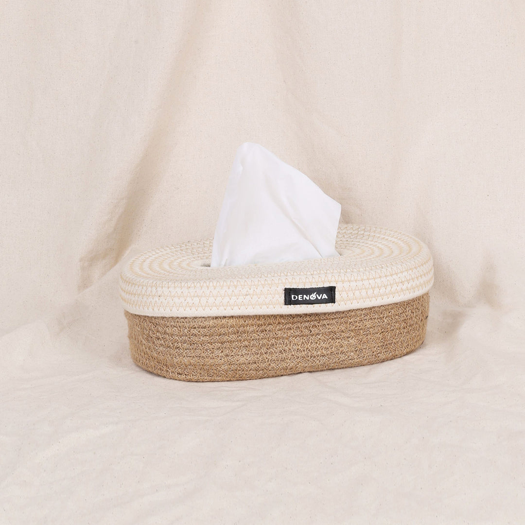 Oval Tissue Box - Natural & Cream