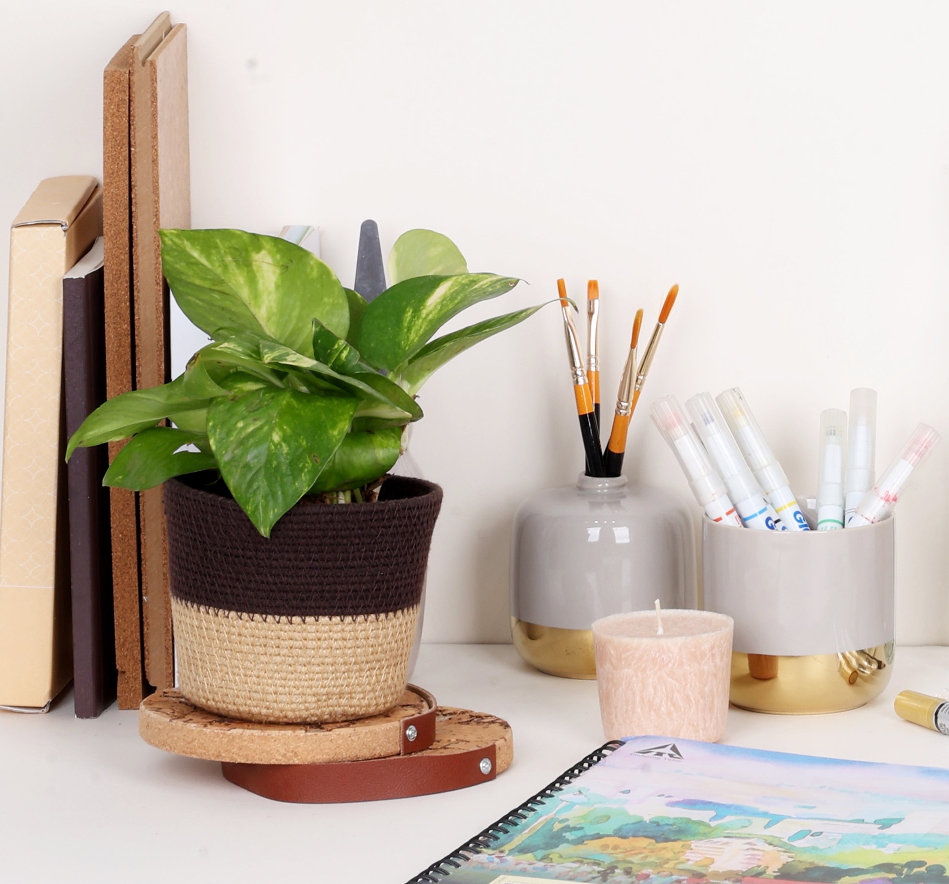Table Planter - Mocha & Beige (Round)