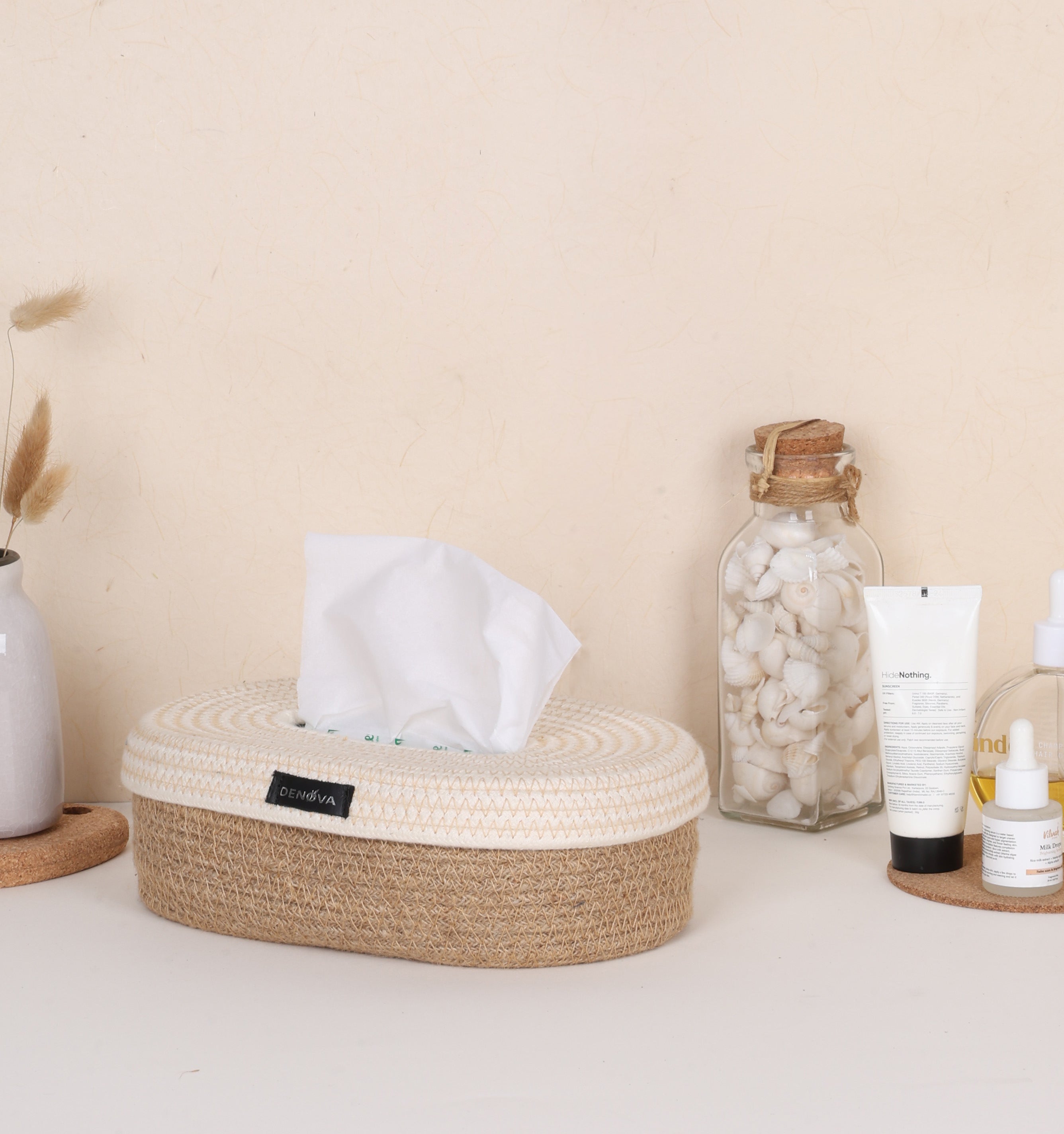 Oval Tissue Box - Natural & Cream