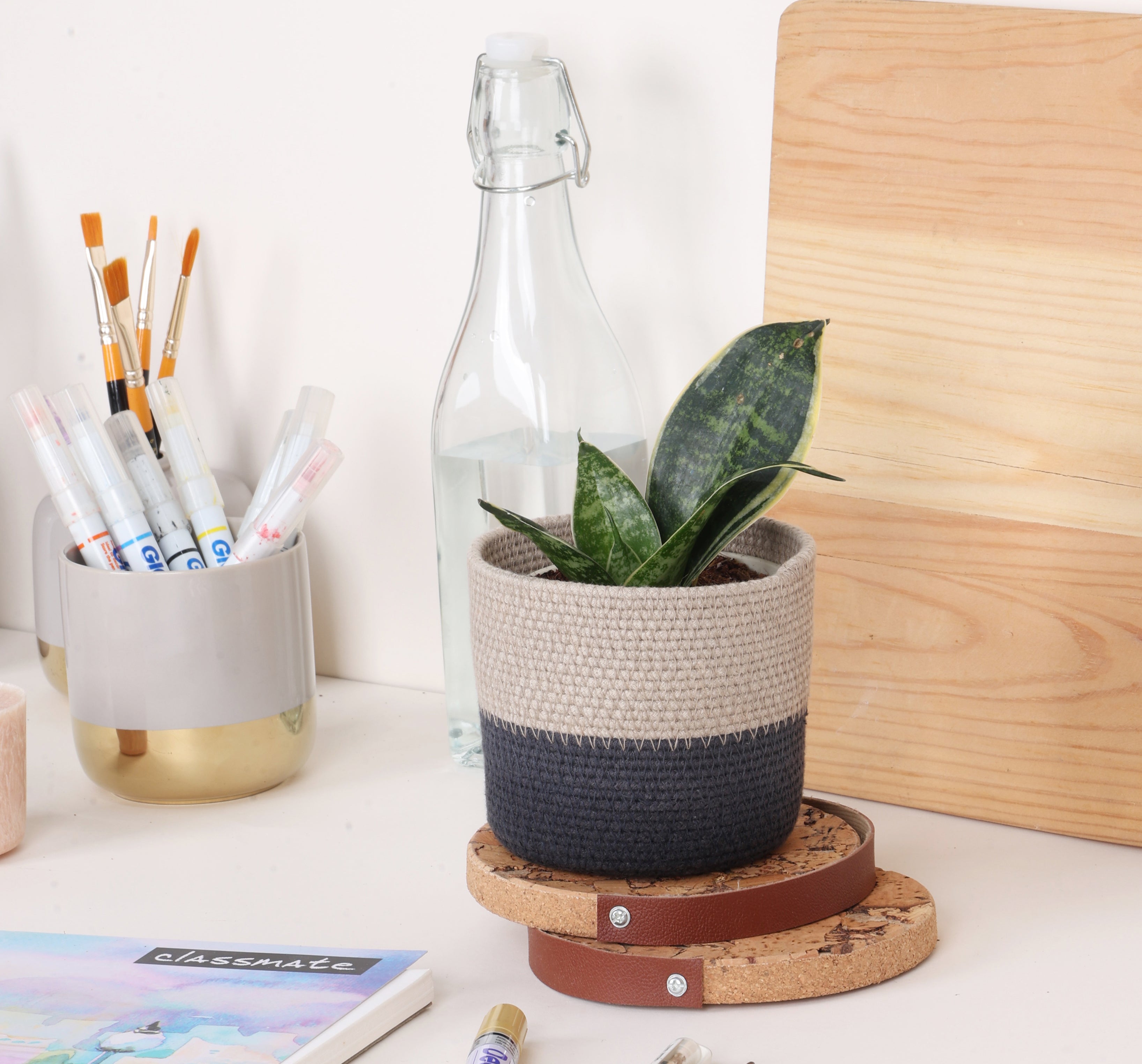 Table Planter - Light Grey & Dark Grey (Round)