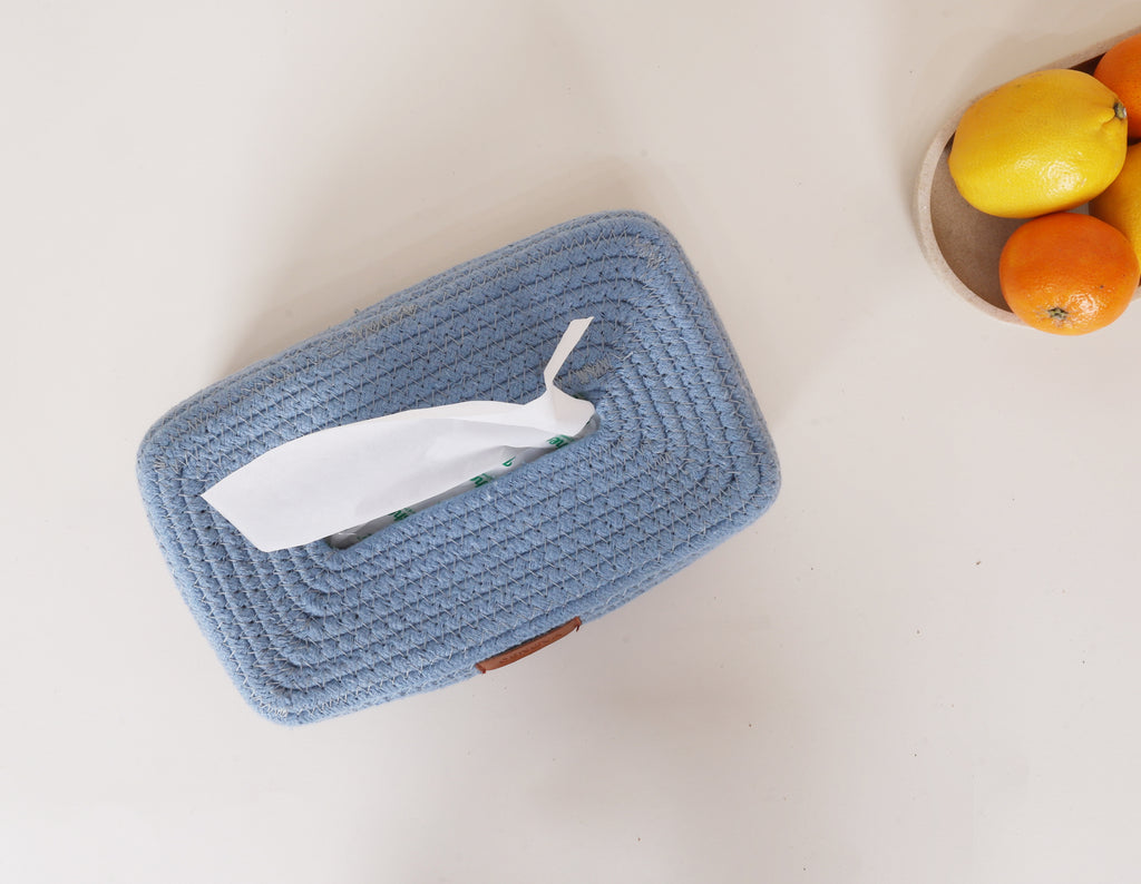 Rectangle Tissue Box - Blue & White
