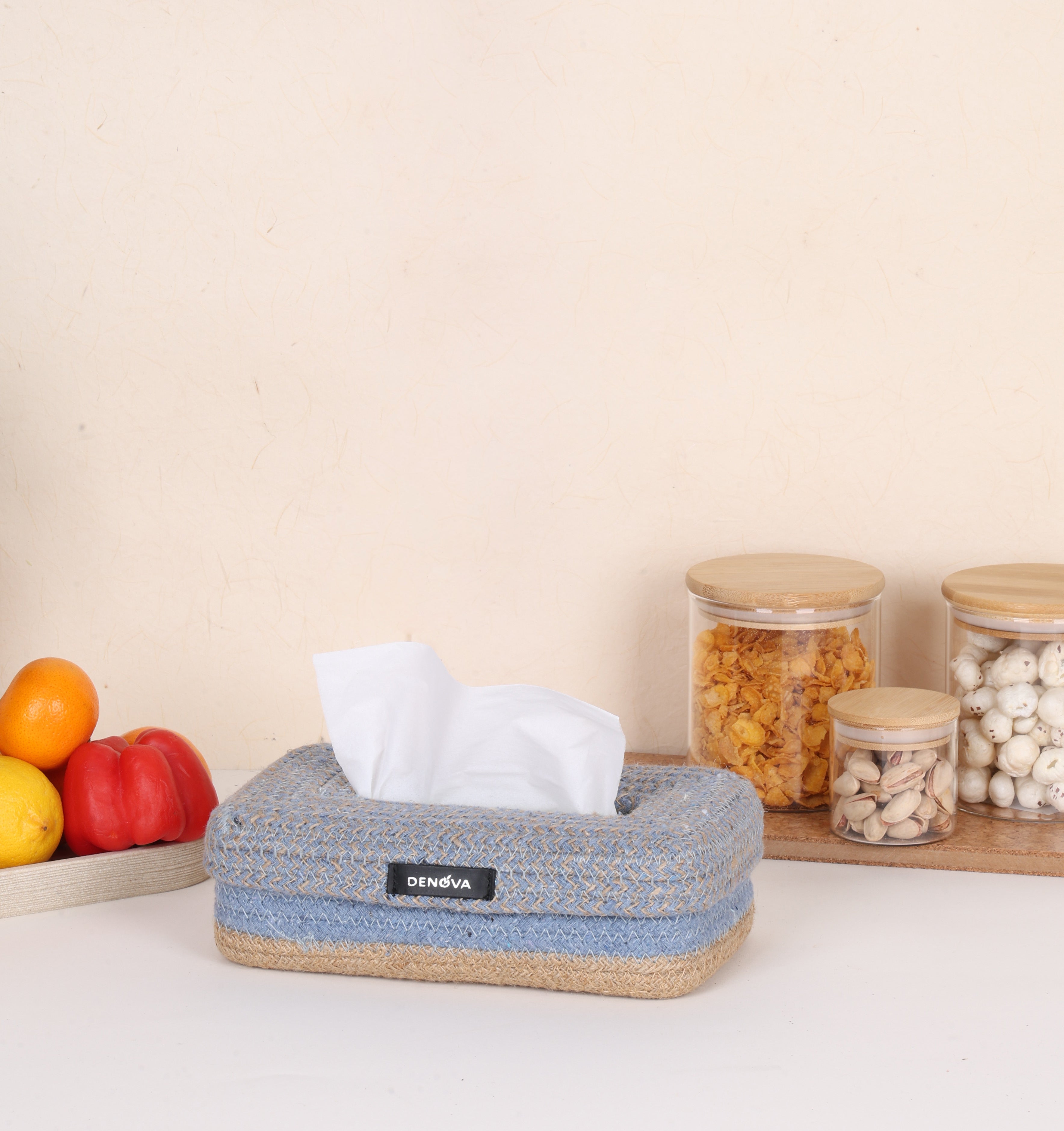Rectangle Tissue Box - Natural & Blue