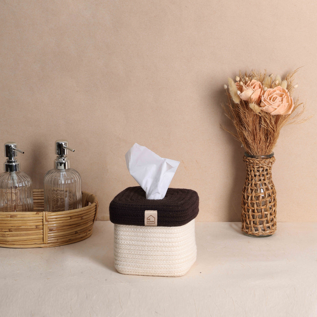 Square Tissue Box - Mocha & Cream