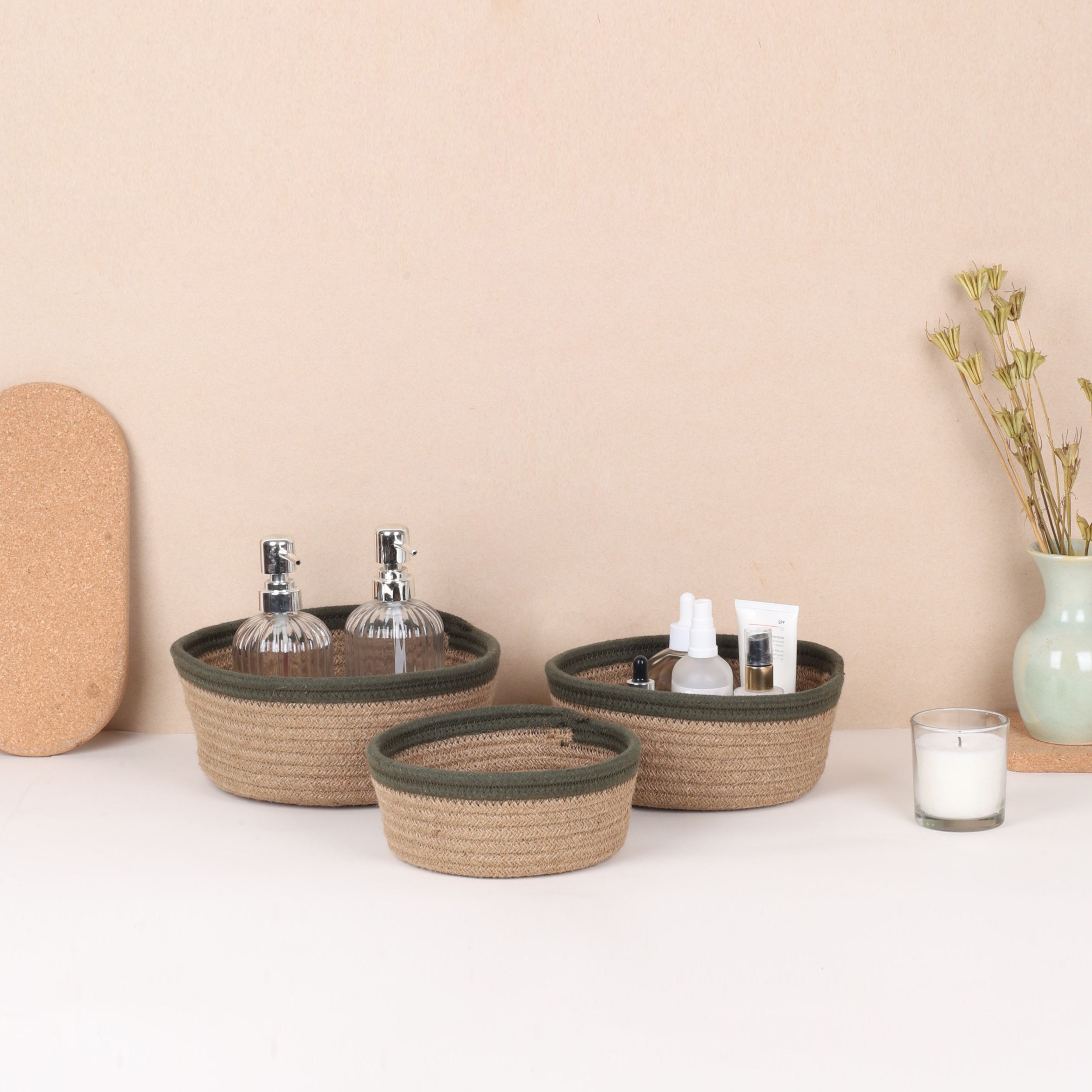 Cottage Baskets - Olive & Natural (3pcs)