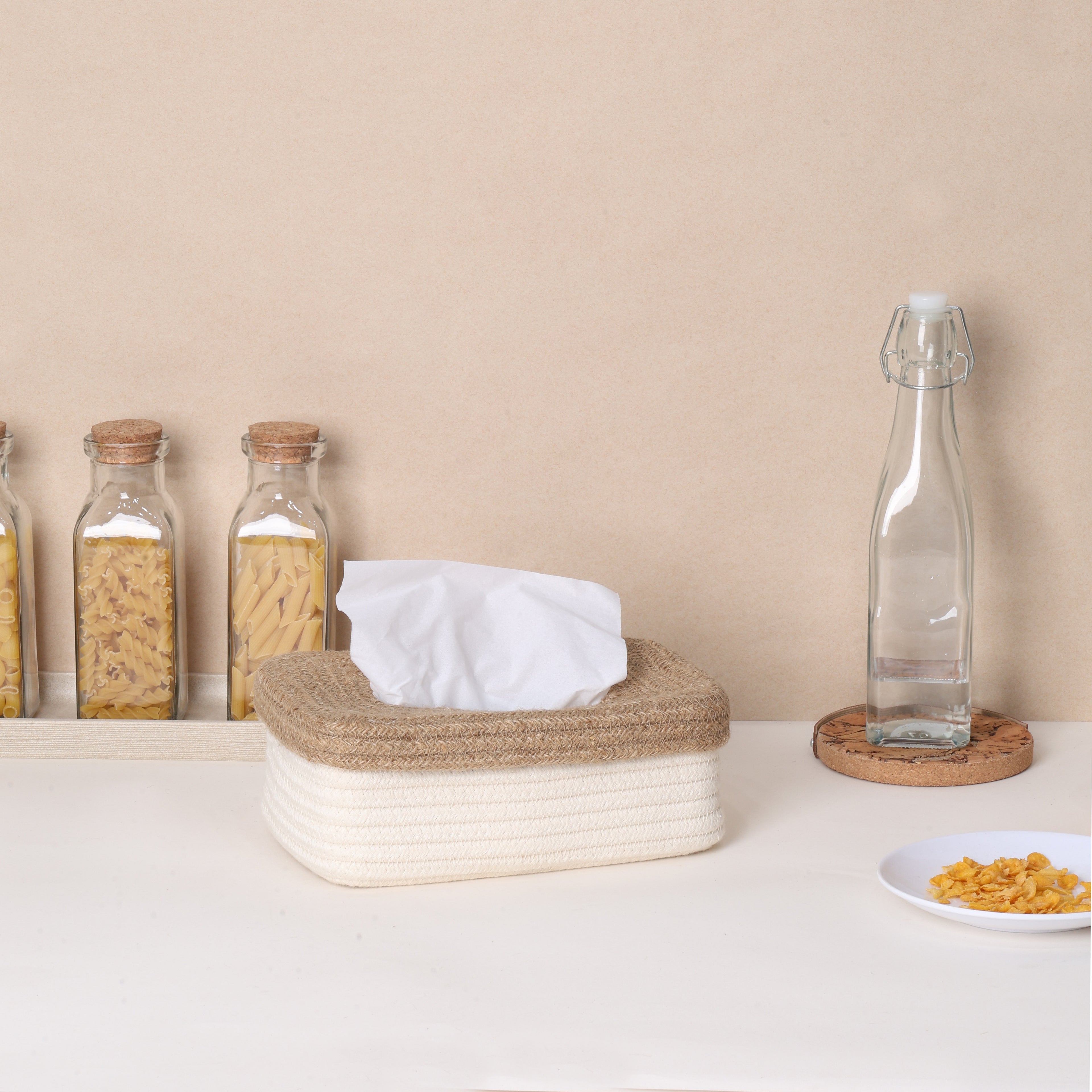 Rectangle Tissue Box - Natural & Cream