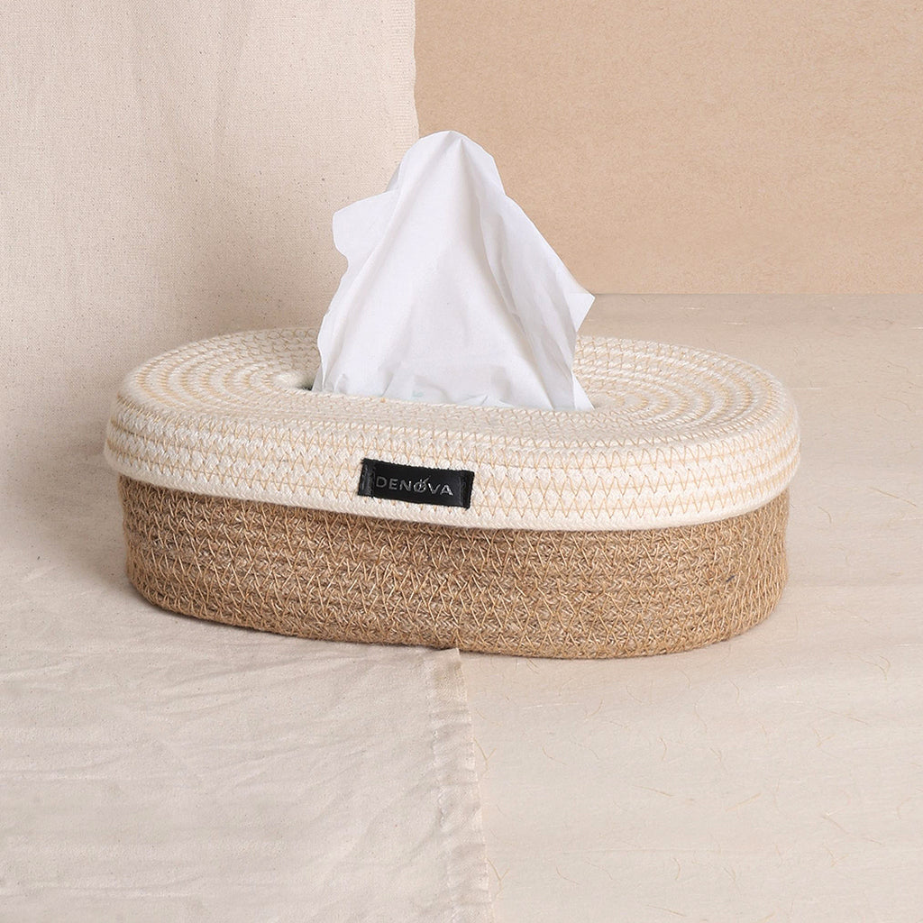 Oval Tissue Box - Natural & Cream