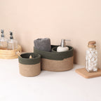 Cotton & Jute Organizer - Olive & Natural (3pcs)