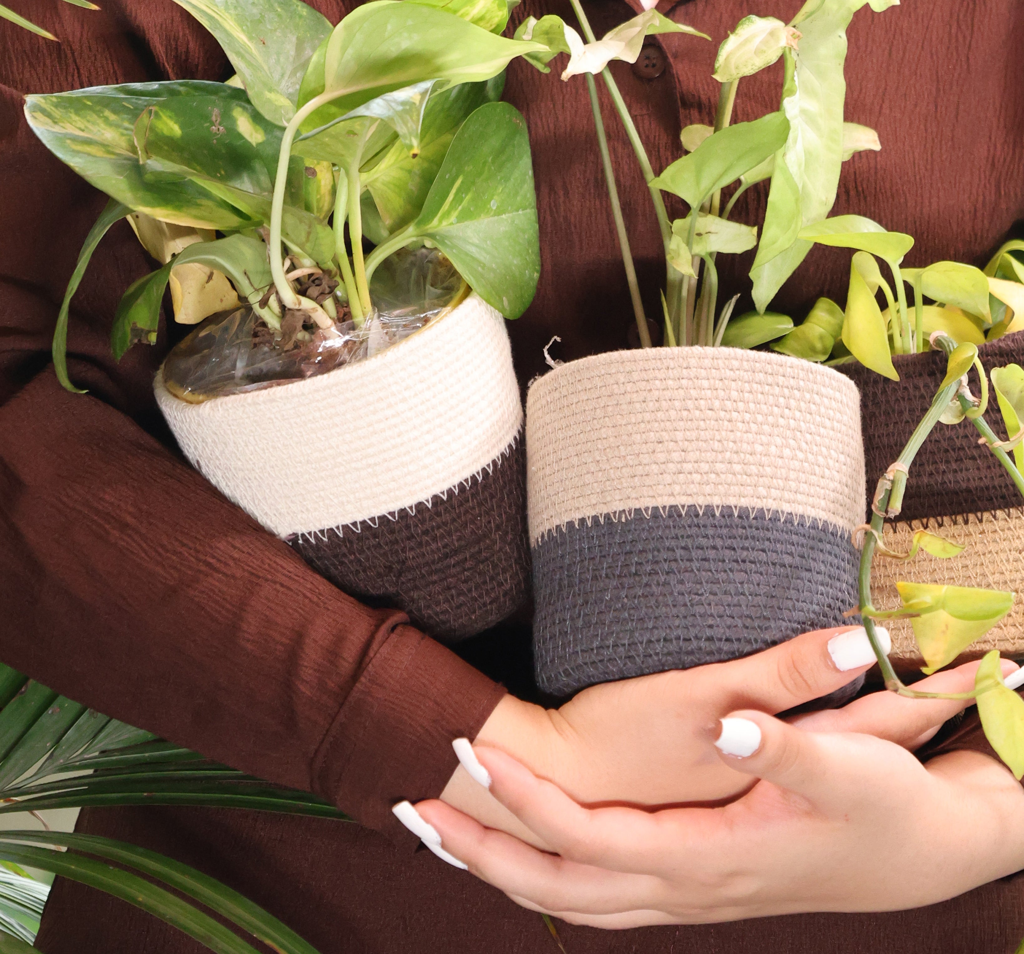 Table Planter - Light Grey & Dark Grey (Round)