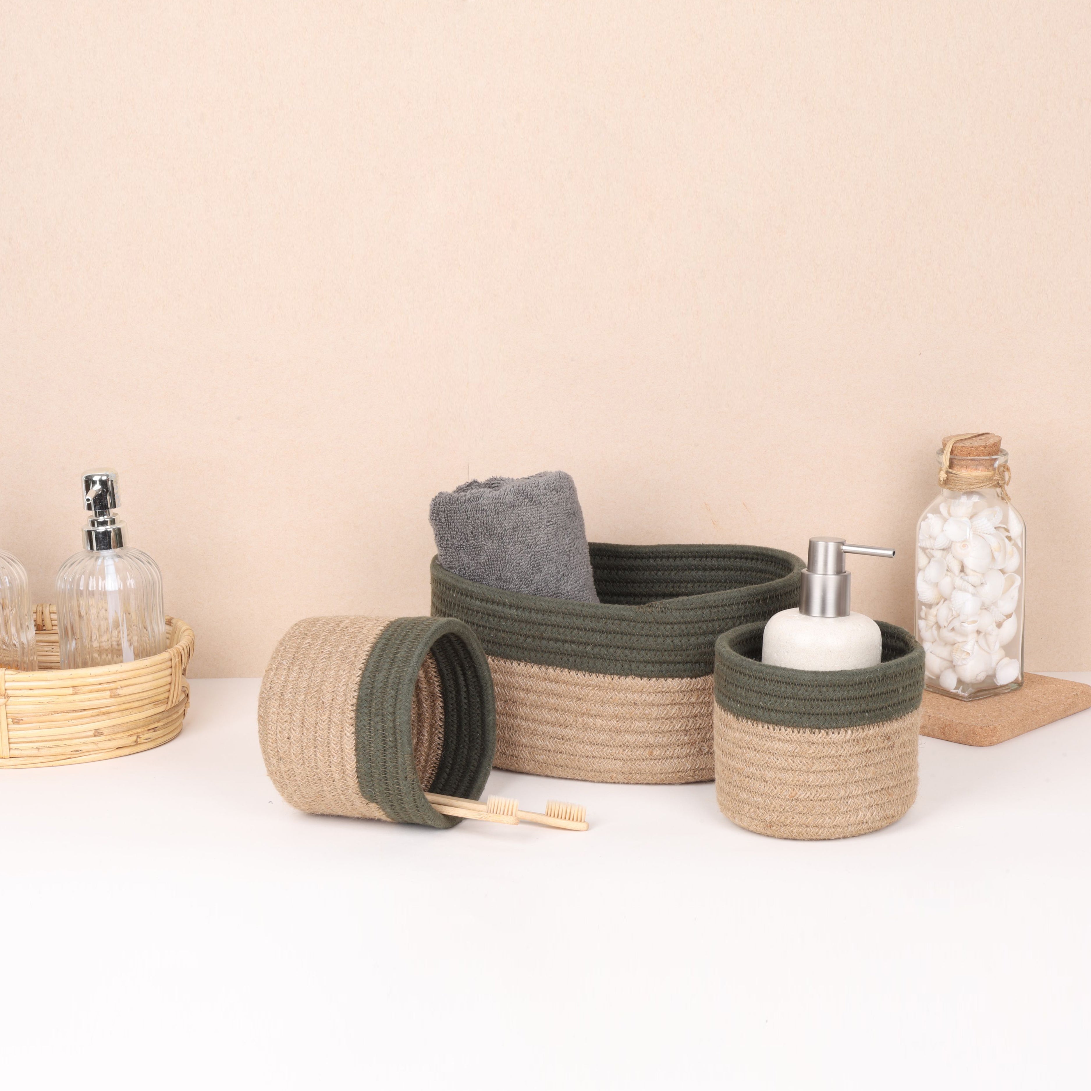 Cotton & Jute Organizer - Olive & Natural (3pcs)