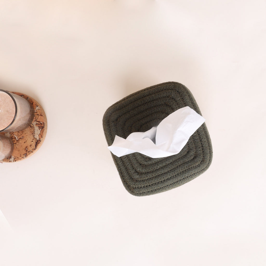 Square Tissue Box - Natural & Olive
