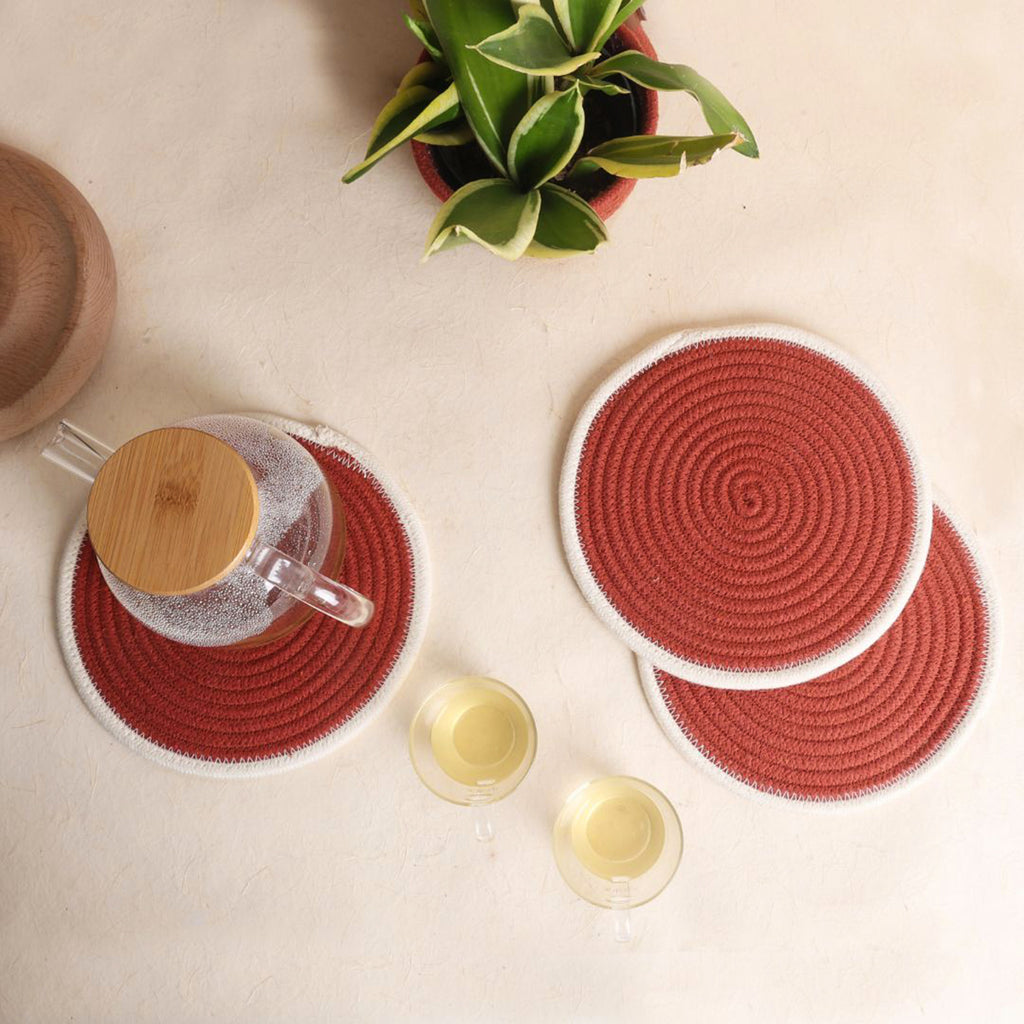 Trivet Rust & Cream Line (3Pcs)