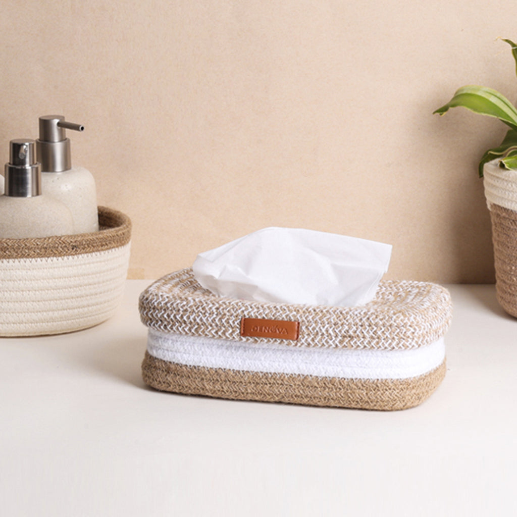 Rectangle Tissue box - Natural & White