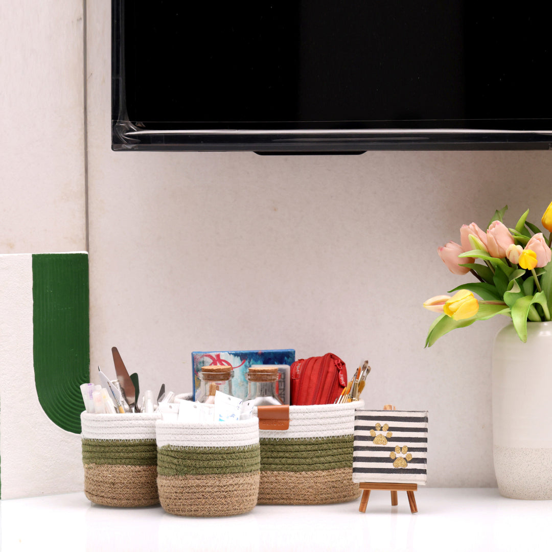 Cotton Organizer - Olive & Natural (3pcs)